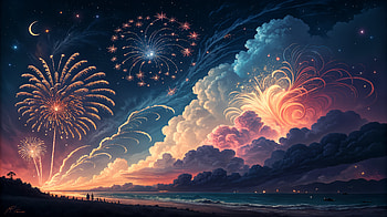 New Year Fireworks: A Stunning Ultra, fireworks, cloud, Night Sky, ocean HD wallpaper