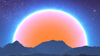 Silhouette, mountains, giant moon HD wallpaper