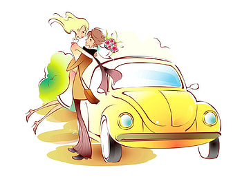 Flowers, Art, Love, Couple, Pair, Car, , Drawing, Embrace, Meeting HD wallpaper
