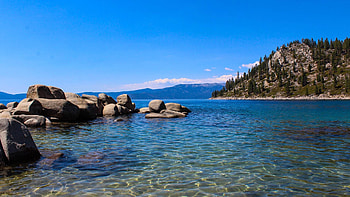 Lake Tahoe, california, sky, water, rocks, usa, stones HD wallpaper