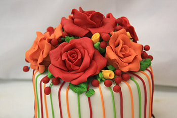Happy Birtay children of September! :), sweet, white, cake autumn, dessert, berry, orange, rose, stripes, marzipan, flower, green, yellow, red HD wallpaper