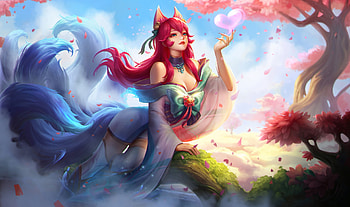 Soul Lotus Ahri, pink, fantasy, league of legends, lol, ahri, girl, fox, nine tails HD wallpaper