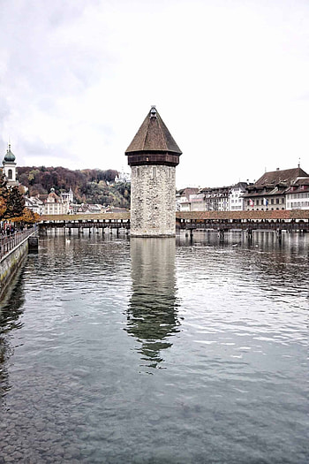 Chapel Bridge, Water tower, Lucerne, Swiss beauty HD phone wallpaper