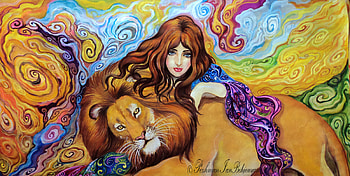 Fantasy, Women, Brunette, Colorful, Colors, Lion, Painting HD wallpaper
