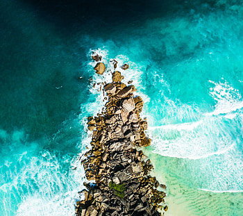Aerial shot, La Digue, Seychelles, Beach HD wallpaper