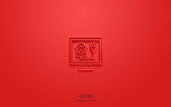 Hosting 3d icon, red background, 3d symbols, Hosting, web icons, 3d icons, Hosting sign, web 3d icons HD wallpaper