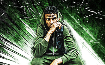 AJ Tracey, grunge art, british rapper, music stars, Che Wolton Grant, green abstract rays, british celebrity, AJ Tracey HD wallpaper