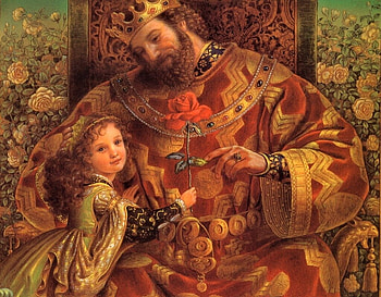 King Midas, illustration, princess, kinuko y craft, little girl, art, man, copil, chikd, tale, fantasy, red, father HD wallpaper