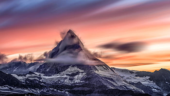 The Matterhorn at sunset, alps, switzerland, landscape, colors, clouds, sky, sunset HD wallpaper