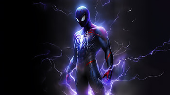 Electrifying Spidey Embracing The Power Of Lightning, spiderman, superheroes, artist, artwork, digital-art HD wallpaper