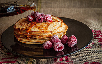 Pancakes, fruit, breakfast, food HD wallpaper