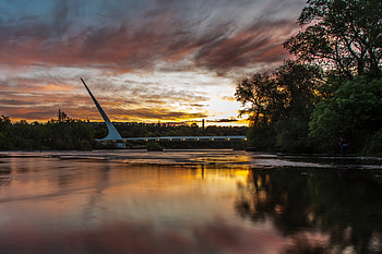 Sacramento, Bridges, Sunrises, California HD wallpaper