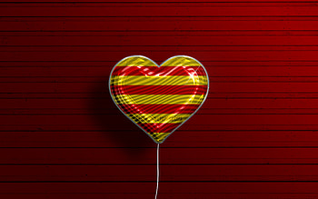 I Love Roussillon, , realistic balloons, red wooden background, Day of Roussillon, french provinces, flag of Roussillon, France, balloon with flag, Provinces of France, Roussillon flag, Roussillon HD wallpaper