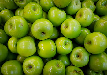 A vibrant close-up of shiny green apples showcasing freshness and abundance. HD wallpaper