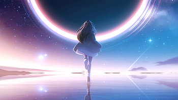 Anime Girl Ocean Blue Starry Sky Nature Anime Girl HD wallpaper
