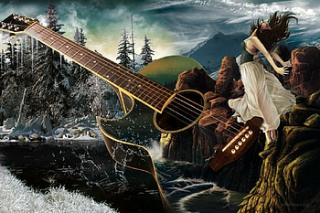Melody nature, winter, guitar, nature, girl, Melody, wave HD wallpaper
