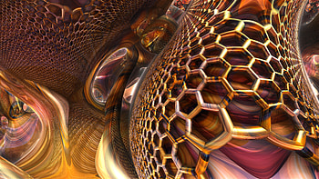 3d Fractal Art, 3D, gold, yellow, metal, trippy, Abstract, fractal HD wallpaper