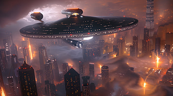 USS Enterprise - Sci-Fi Starship Over Futuristic Cityscape, USS Enterprise HD wallpaper
