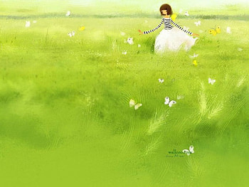 Girl and Butterflies, butterflies, girl, flowers, field HD wallpaper