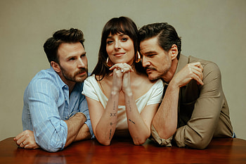 The Materialists Featuring Chris Evans, Pedro Pascal & Dakota Johnson, movie, Chris Evans, Pedro Pascal, Dakota Johnson HD wallpaper