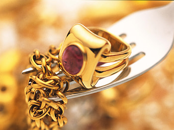 Gold, Miscellanea, Miscellaneous, Ring, Chain, Fork HD wallpaper