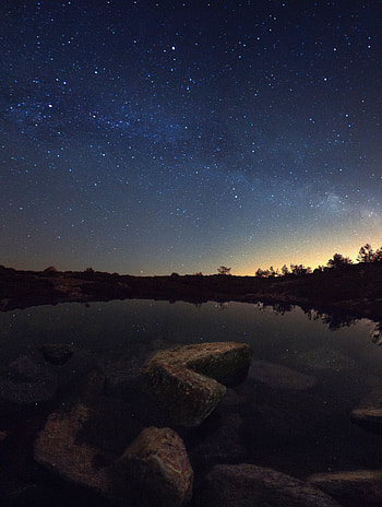 Nature, Night, Horizon, Lake, Reflection, Starry Sky HD phone wallpaper