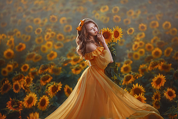 ღ, Field, Girl, Summer, Sunflowers HD wallpaper
