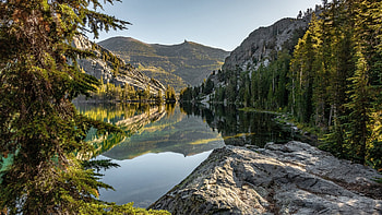 Red Lake, Sierra Nevada, California, clouds, landscape, trees, sky, mountains, rocks, usa HD wallpaper