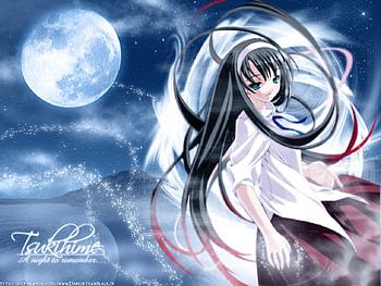 A Night to Remember, night, akiha, tohno, girl, beautiful, anime, moon, game, tsukihime, female HD wallpaper