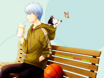 Kuroko And Tetsu 1, dog, sunshine, bench, kuroko tetsuya, kuroko no baket, cute, long hair, tetsu 1, buterfly, anime, boy, ball, short hair HD wallpaper