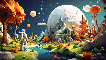Alien Planet, alien, planet, polygon, astronaut, lake HD wallpaper