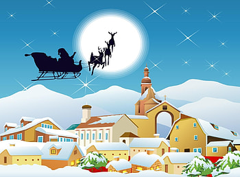 Holidays, Houses, Santa Claus, Moon, City, Flight, Sleigh, Sledge HD wallpaper