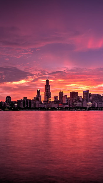 Chicago, Travels, Chicago Buildings, Evening Lights HD phone wallpaper