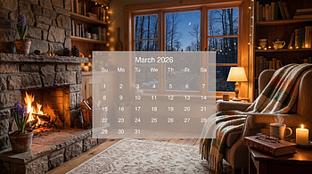 March 2026 Calendar — Cozy Cabin, March 2026 Calendar HD wallpaper