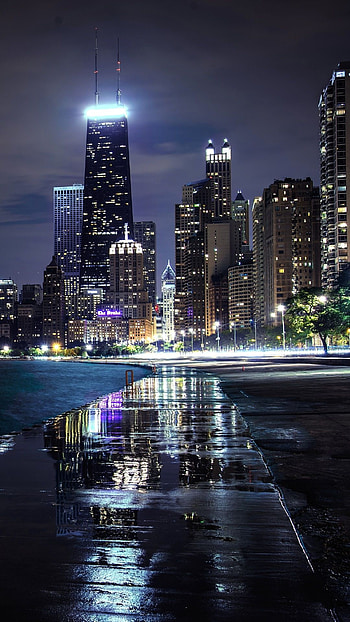 Chicago lights, Sparkling city, Nighttime allure, Festive atmosphere HD phone wallpaper