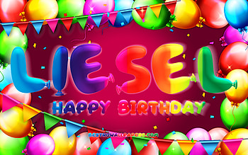 Happy Birtay Liesel, , colorful balloon frame, Liesel name, purple background, Liesel Happy Birtay, Liesel Birtay, popular german female names, Birtay concept, Liesel HD wallpaper