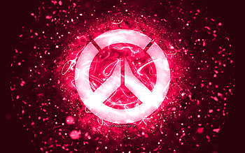 Overwatch pink logo, , pink neon lights, creative, pink abstract background, Overwatch logo, online games, Overwatch HD wallpaper