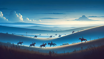 Horseback Riding at Dusk, horseback riding, horse, landscape, silhouette HD wallpaper