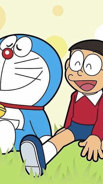 Nobita Doraemon, Grass Background, happy, nobita HD phone wallpaper