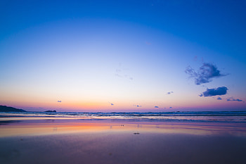 Pink blue sunset, calm, beach, nature HD wallpaper