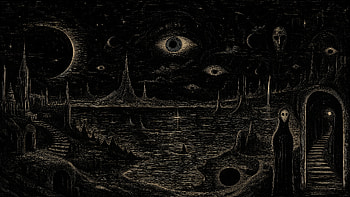 Eye, Hooded Figure, Surreal Landscape, Moon HD wallpaper