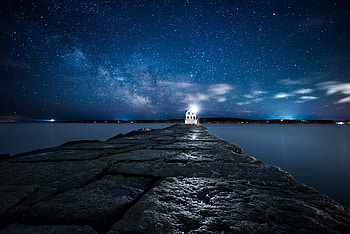 Atlantic Ocean Island Landscape Light Lighthouse Night Sky Stars USA HD wallpaper