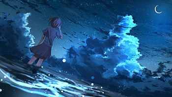 Art, Anime, Stars, Night, Girl, Wind HD wallpaper