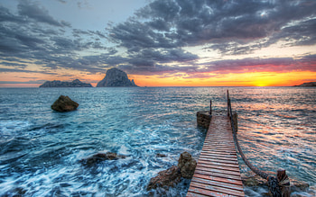 Simply Beautiful, blue, colorful, colors, pier, peaceful, beauty, waves, reflection, seascape, sun, ocean, sunset, sea, landscape, beautiful, rocks, view, clouds, nature, sky, lovely, splendor HD wallpaper