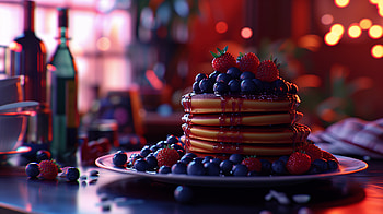 Delicious Blueberry Pancakes, blueberry, pancake, blueberry pancake, dessert, strawberry HD wallpaper