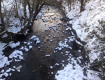 snowy river in wales, cold, winter, river, snow HD wallpaper