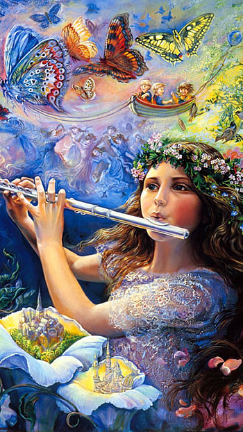 Josephine Wall, Enchanted flute, 6 Plus , Musical harmony HD phone wallpaper