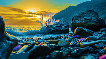 Catalina Island, California, sea, colors, clouds, landscape, sky, rocks, stones, sunset, usa HD wallpaper