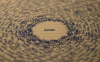 word love, romance, love concepts, love background, word love in a circle, paper texture HD wallpaper