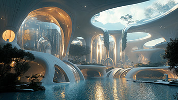 Futuristic Serenity: A Sci-Fi, Sci Fi, futuristic architecture, surreal landscape HD wallpaper